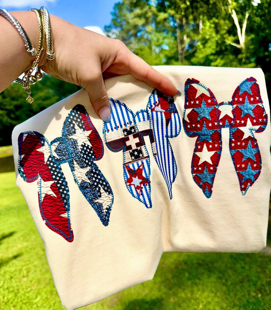 Faux Applique Quilted Patriotic Bows