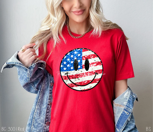 Faux Glitter Patriotic Smiley Face